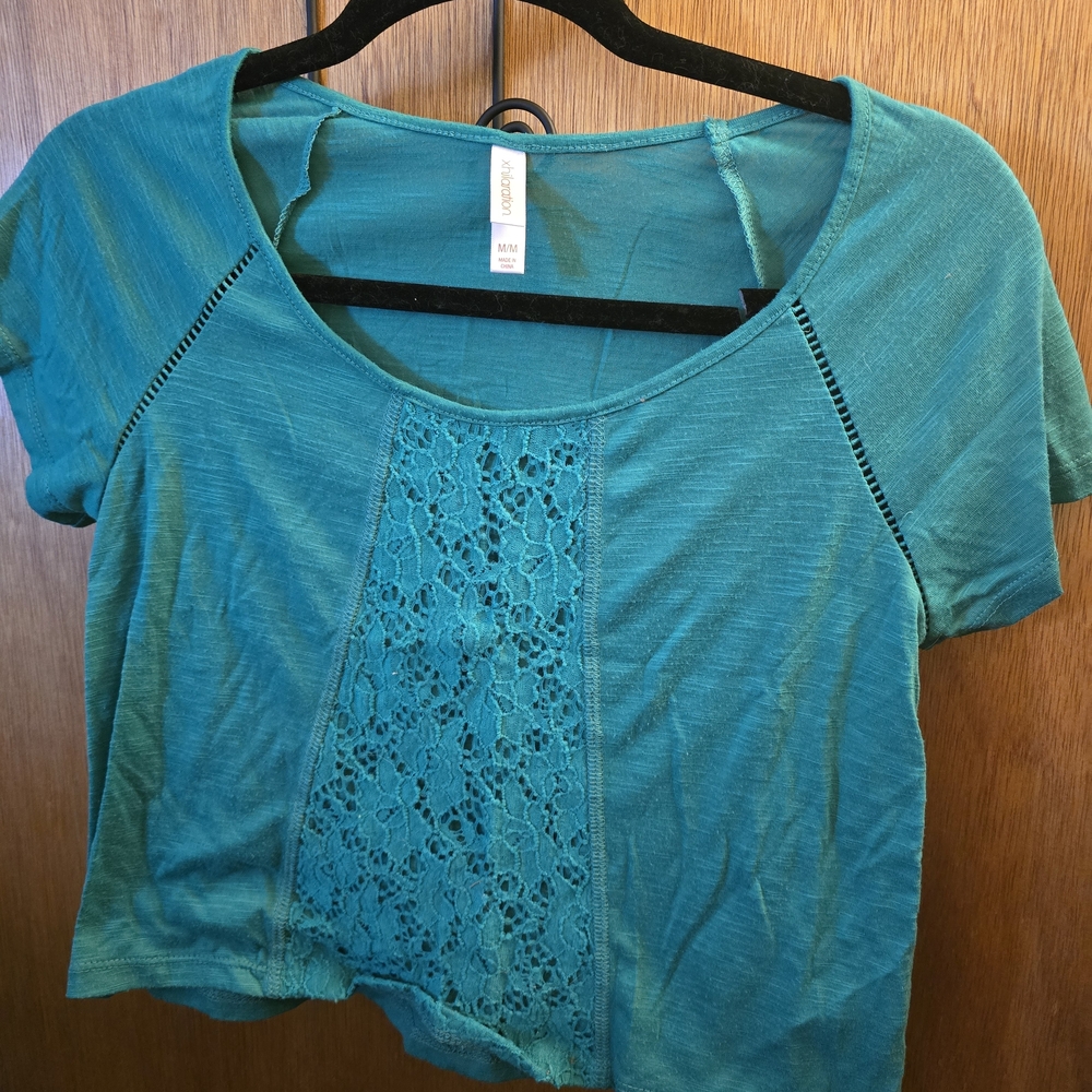 Xhilaration Jade Green Crochet-Panel Crop Top - Picture 2 of 4